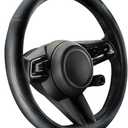 HOTOR Car Steering Wheel Cover - Universal Car Accessory for Diverse Cars, Leather Cover with Anti-Slip Lining, for Steering Wheel with a Diameter of 14.5"-15",Black