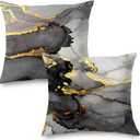 Black Grey and Gold Marble Pillow Covers 18x18 Double-Sided, Abstract Modern Decorative Throw Pillow Covers for Living Room Bedroom, Modern Home Decor, Black and Gold Decor, Set of 2