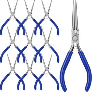 10 Pcs Mini Needle Nose Pliers Bulk, 6 Inch Precision Pliers Set with Extra Long Tips for Jewelry Making, Wire Wrapping, Small Object Gripping, DIY Project (Blue)