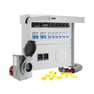 50A 10 Circuit Transfer Switch Kit with 2 Digital Display Energy Meter with SS2-50p Optional Power Inlet, IP 67 Waterproof, Pre-Wired, Transfer Switch Suitable for Indoor and Outdoor Use 