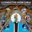 Electric 10/3 SOOW Bulk Cable-10 Gauge 3 Conductor-Rated for 600V, 30A -Water & Oil Resistant Cable for Industrial & Residential Use-Ideal for Generators,Circuits,Data Centers(150 Foot)