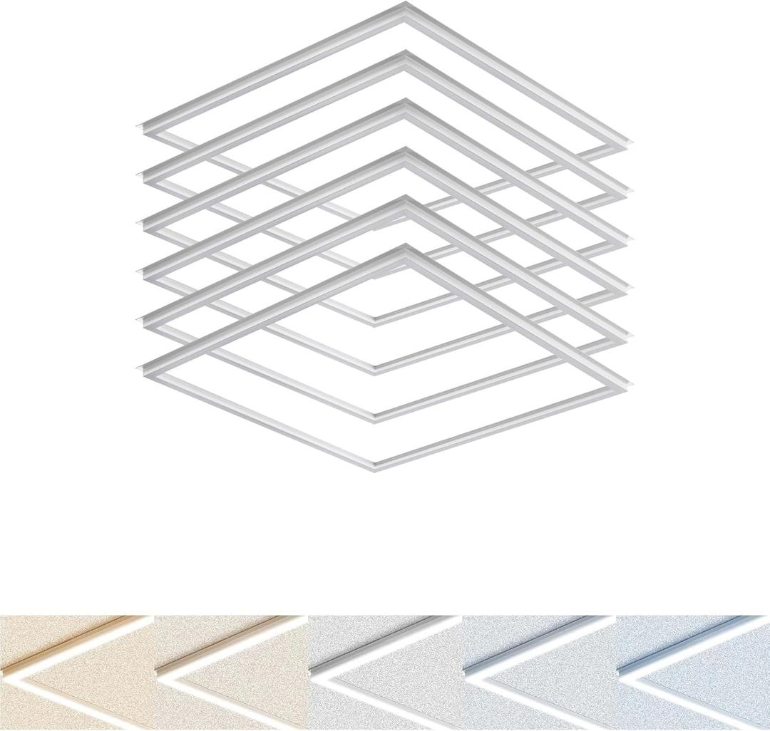 2x2 FT Edge-Lit Frame LED Panel Lights,5CCT Selectable 3000K-6500K, 2600/3900/5200LM,20W/30W/40W Switch, Grid Drop Ceiling Lights,0-10V Dimmable,Damp Rated,100-277V,ETL Listed (2 X 2 EDGE - 6 PACK)