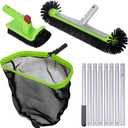 Deluxe Swimming Pool Cleaning Kit Including Professional Leaf Skimmer Net, 17.5" Pool Brush Head,Scrub Brush and 10.5 FT Pole
