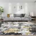 Washable Rug 12x15 Area Rugs for Living Room: Modern Abstract Neutral Soft Carpet for Bedroom Dining Room Under Kitchen Table Home Office Decor - Black Glod