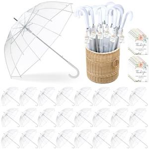 Dansydaisy 24 Pcs Clear Bubble Umbrellas Bulk 52 Inch Large Windproof Wedding Umbrellas Transparent Dome Umbrellas with j Hook Handle for Wedding Bridal Parties Graduation Outdoor Events