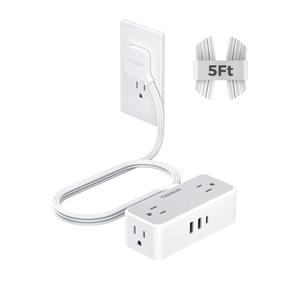 TESSAN Flat Plug Extension Cord 5 FT, Surge Protector Power Strip with 4 AC Outlets 1 USB C and 2 USB A Ports, 900 Joules Protection, Multiple Wall Outlet Extender Suitable for Home Office Dorm