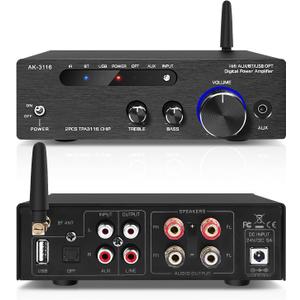 Amplifier Home Audio,Stereo Receiver Bluetooth 5.0 Power amp 100W x2 Wireless HiFi Stereo Class D Digital 2 Channel Integrated with Bass Treble Control for Passive Speakers Amplifier Home Audio,Stereo Receiver Bluetooth 5.0 Power amp 100W x2 Wireless HiFi Stereo Class D Digital 2 Channel Integrated with Bass Treble Control for Passive Speakers
