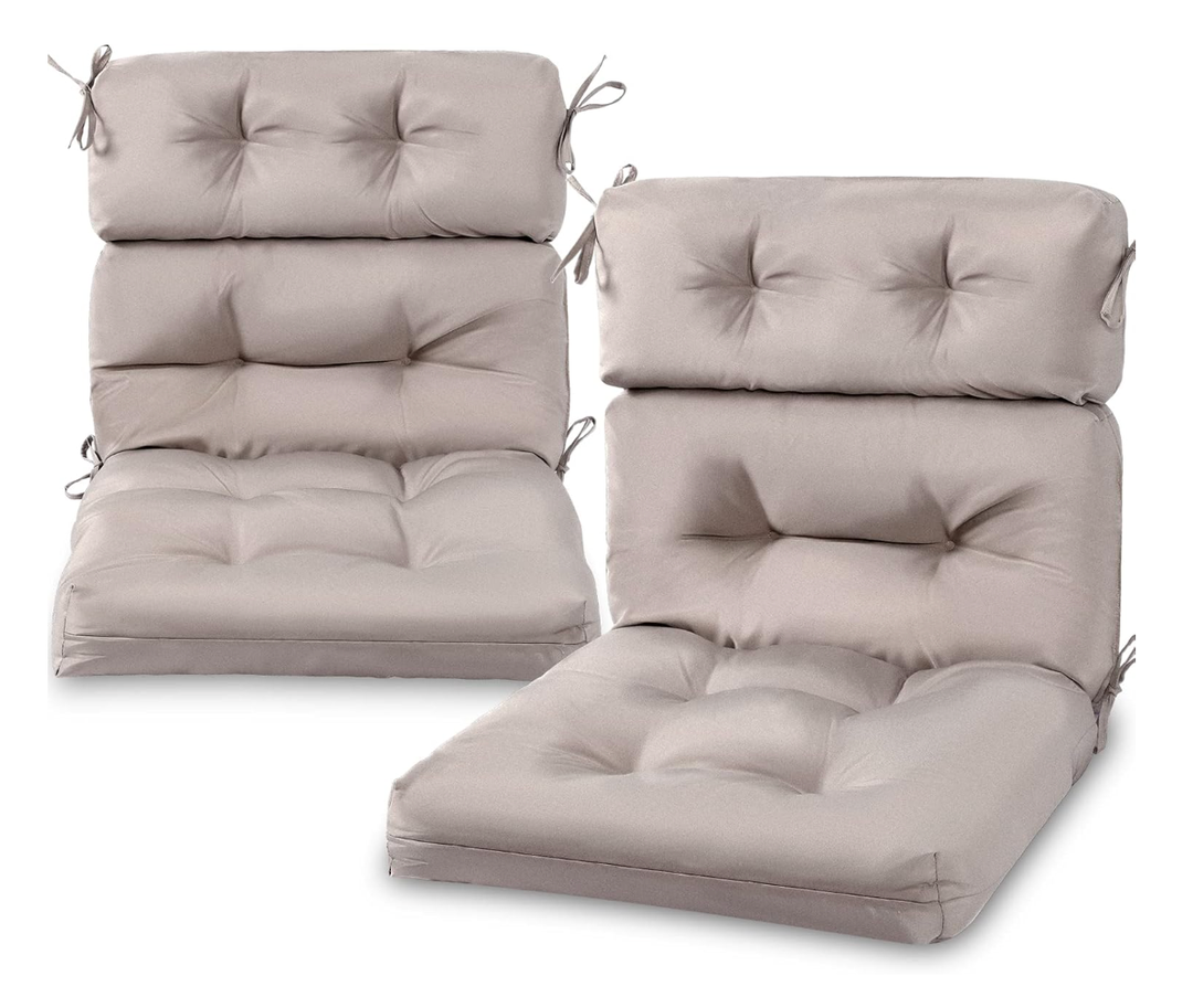 Geelin High Back Patio Chair Cushion Indoor Outdoor Seat Chair Cushions Back Tufted Patio Rocking Pads Weather Replacement for Furniture(Khaki,4 Pcs)