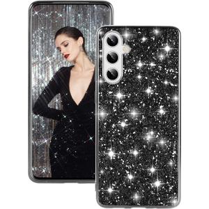 Silicone Case for Samsung Galaxy S25 Plus 5G Case Glitter Sparkle Bling, Hybrid Matte Back Case High Impact Heavy Duty Shockproof Protective Cover for Samsung S25 Plus Cute Case for Women (Black)