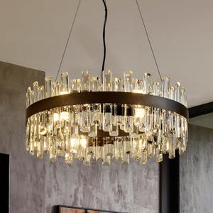 21.7" Black Modern Crystal Chandelier Light Fixtures Luxury 2 Ring Crystal Chandeliers for Dining Room 12-Light Round Hanging Pendant Lighting for Living Room Kitchen Island Entryway Bedroom