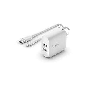 Belkin 24W Dual Port USB Wall Charger - Lightning Cable Included - iPhone Charger Fast Charging - USB Charger Block for Power Bank, iPhone 14, iPhone 13, iPhone 12, iPhone 11, iPad Pro, Samsung & more