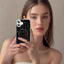 TEECOVER for iPhone 16 Case 6.1-Inch, [Clear Wavy Border][Sparkly Glitters][Fit for MagSafe] Shockproof Cute Slim Fit Magnetic Phone Case for Women & Girls - Black