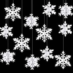 Snowflake Snow-White Christmas Party-Decorations Garland - 12Pcs 3D Winter Wonderland Frozen Hanging Streamers Banner,Baby Bridal Shower Birthday Wedding Classroom Decor Supplies Hugtmr