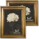 5x7 Picture Frame Vintage Gold Set of 2 - Ornate Picture Frames for Wall or Tabletop Display, 5 x 7 Photo Frame Gold Display Wedding Family Baby Photos for Elegant Home Decor