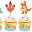 3 Tier Dinosaur Cupcake Stand Party Decorations,Dinosaur Themed Cupcake Holder Decorations with 24Pcs Dinosaur Cupcake Wrappers and Toppers,Cupcake Display Holder Birthday Party Supplies