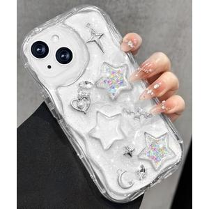 Toycamp for iPhone 13 Mini Case Cute - Women Girly Girls Glitter Phone Cover 13Mini Kawaii Sparkle Bling Shine Aesthetic Pretty Unique Wave Design Funda for Apple 13 Mini, Stars Y2K