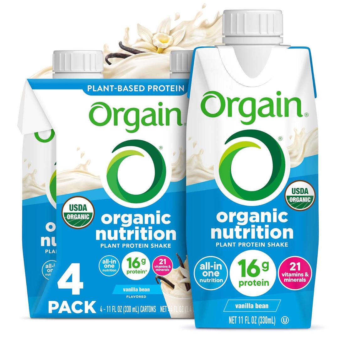 Orgain Organic Nutritional Vegan 16g Protein Shake, Vanilla, 11 oz, 4pk | Ready to drink plant based protein, meal replacement, 21 vitamins & minerals, fruits & vegetables, non-GMO, gluten-free (EXP 12/01/26)