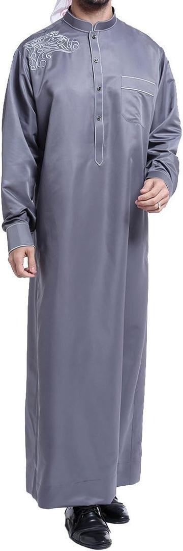 Qianliniuinc Muslim Islamic Pakistan Dubai Abaya Thobe Middle East Style Embroidered Men's Clothing M