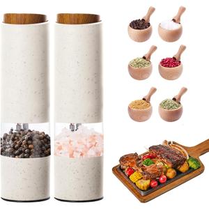 Electric Salt and Pepper Grinder, Pepper Grinder Set 2pcs, Wheat Straw Eco-friendly Material Automatic Pepper Salt Grinder, Adjustable Roughness, One Hand Operation