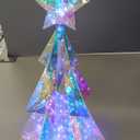 JOIEDOMI Lighted Prismatic Iridescent Christmas Decorations with LED Lights, USB Powered Indoor Christmas Decoration, 15 inch Iridescent Xmas Decor for Party Holiday Desktop, Multicolor Tree