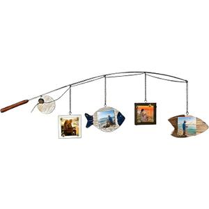 Picture Frame for Real Fishing Rod Decoration,Four 4"X4" Wooden Fishing Pole Wall Decor to Fisherman,Father,Lover Presents of Men Show with Their Hunting and Fisher Lake Life Decor