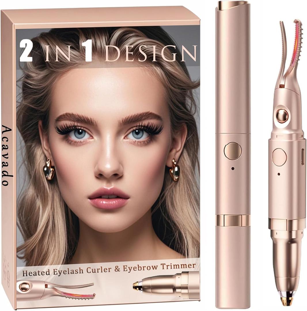 Heated Eyelash Curler - 2 in 1 Eye Lash Curler and Eyebrow Trimmer for Women with 2 Temperature Modes, USB Rechargeable Electric Eyelash Curler, Anti-Burn Design, Ideal Gift for Women(Gold)