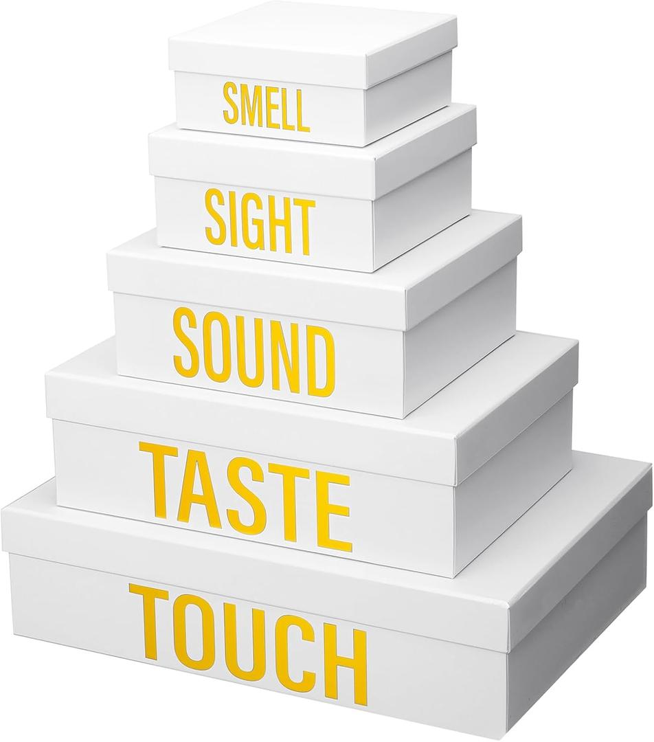 Kolldenn 5 Senses Gift Boxes for Him Her Five Senses Gift Bags Nesting Gifts Box with Lid for Valentine's Day Wedding Anniversary Birthday Party Decor for Husband Boyfriend 5.1'' to 13.8''(White)