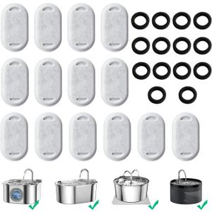 Cat Water Fountain Replacement Filters - 28 Pack Triple Action With Carbon Filter and Pre-Filter Sponges (14 Filters & 14 Sponges) for Pet Water Fountains