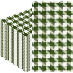 100Pcs Green Gingham Napkins Disposable 3PLY Green Paper Napkins Bathroom Plaid Dinner Scalloped Napkin for Wedding Picnic BBQ Bridal Shower Birthday Wedding Party Supplies 13"x15.8"