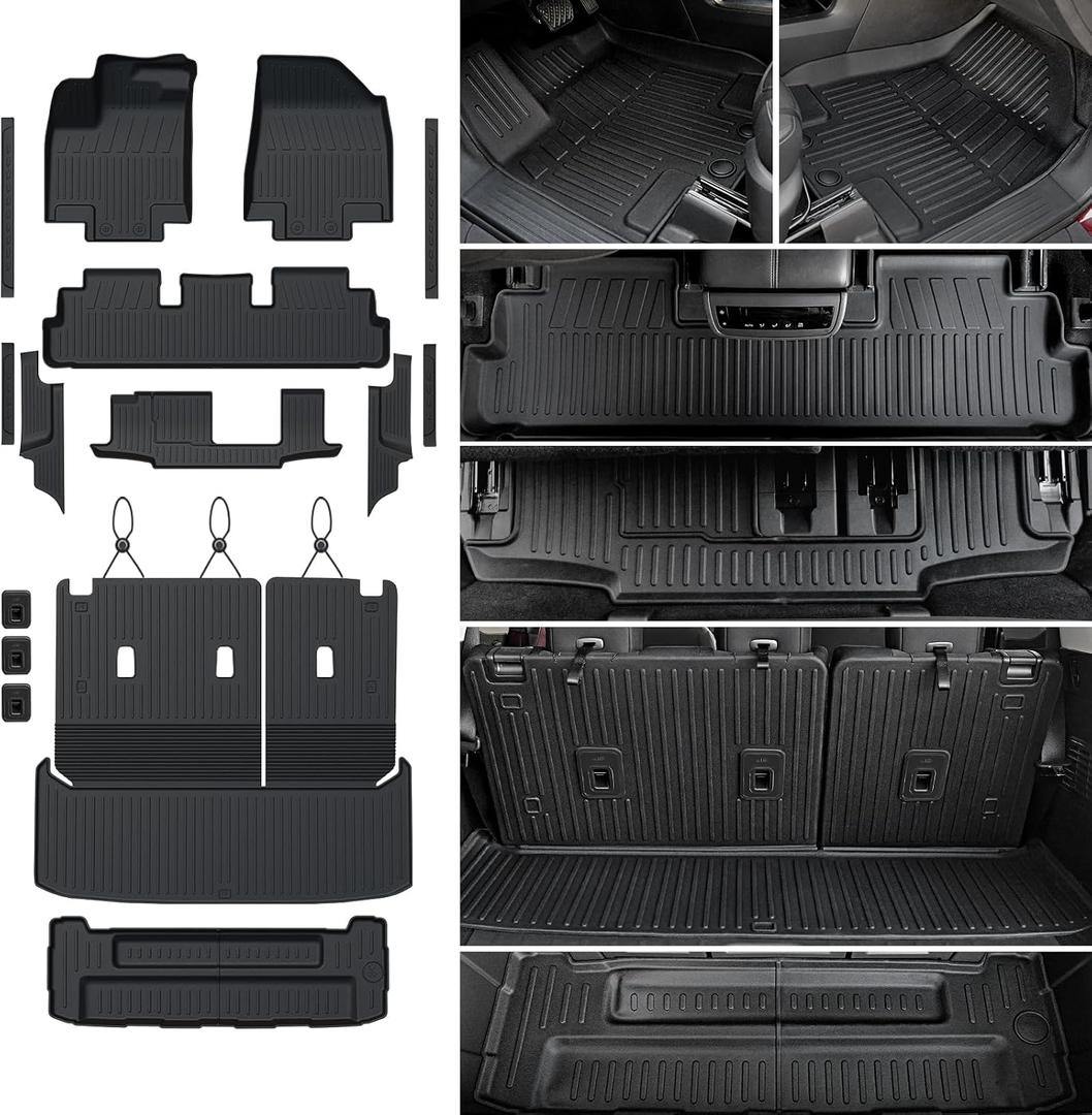 Floor Mats Cargo Mat Set for 2022-2025 2026 Nissan Pathfinder 7/8 Seats Car Mat Accessories, All Weather TPE Cargo Liner Backrest Mat Trunk Lower Mat Door Sill Protectors(Floor Mats Set)