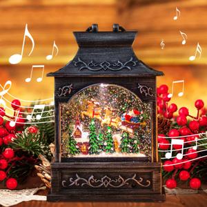 MUMTOP Christmas Lanterns, Lighted Christmas Snow Globes, Musical Snow Globe with Swirling Glittering and Battery Operated LED Light Christmas Home Decor(Santa Claus)