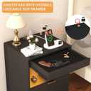 Yusong Night Stand with Gun Drawer & Invisible Lock, Bedside Table, LED Nightstand with Charging Station, Modern Night Stand, Wood Sofa Couch End Side Table with 2 Pull-Out Shelf (Black 002), 13.8"d X 15.8"w X 23.6"h