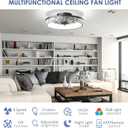 20" Smart RGB Ceiling Fan with Light and Remote/App Control. This bladeless fan has a sleek black design. It features a dimmable, color-changing RGB light. This makes it ideal for bedrooms, kids' room