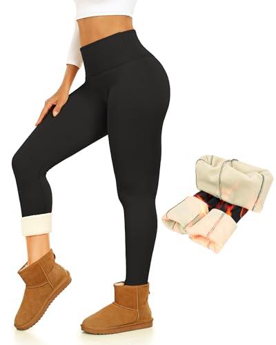 Thermal Thick Fleece Lined Leggings -High Waisted Warm Winter Yoga Pants for Women Running Workout Leggings Black (L)