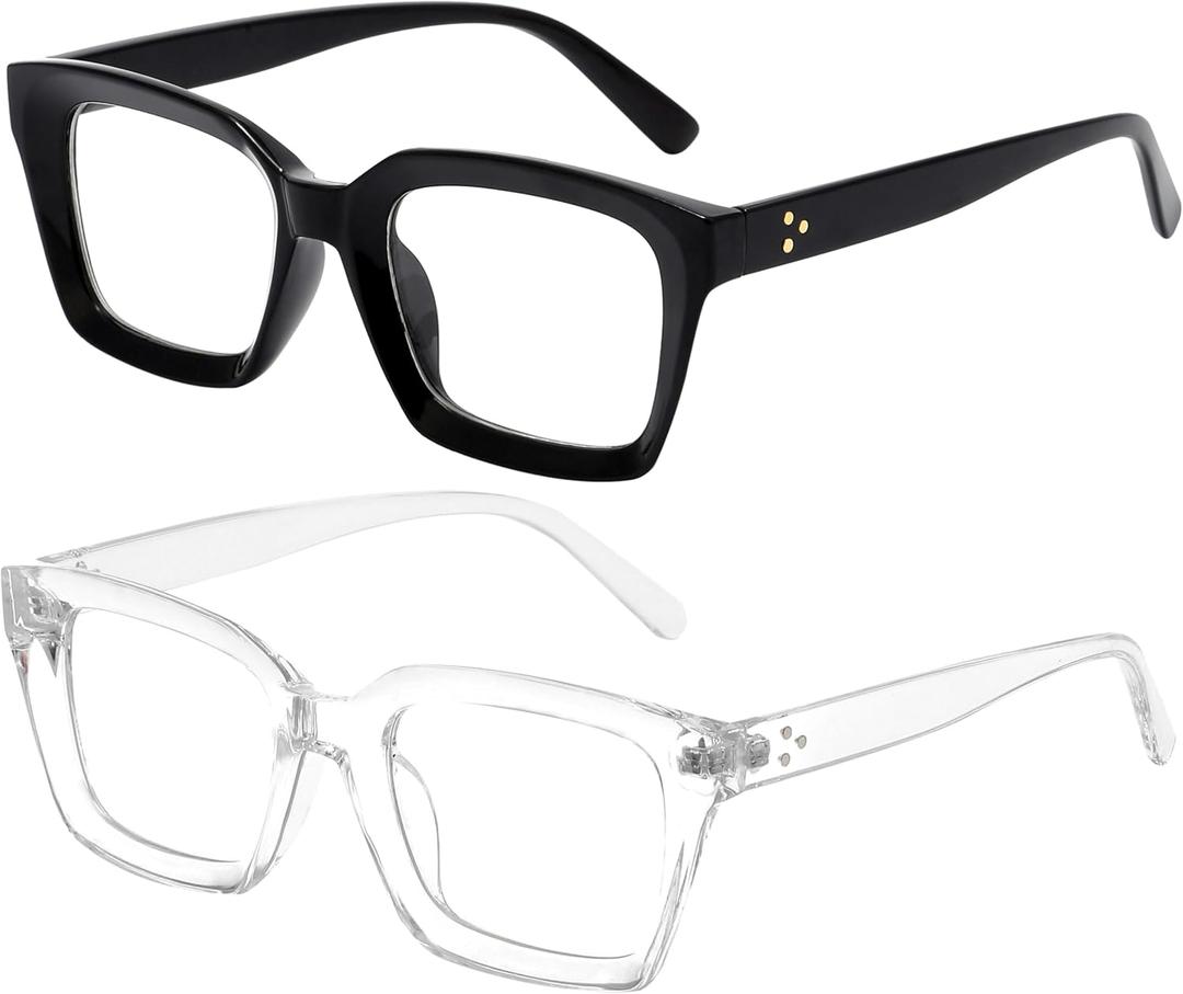 Kursan Classic Non Prescription Clear Lens Black Glasses for Women Men Thick Square Frame Eyeglasses (Two Pack (Bright Black+Transparent))