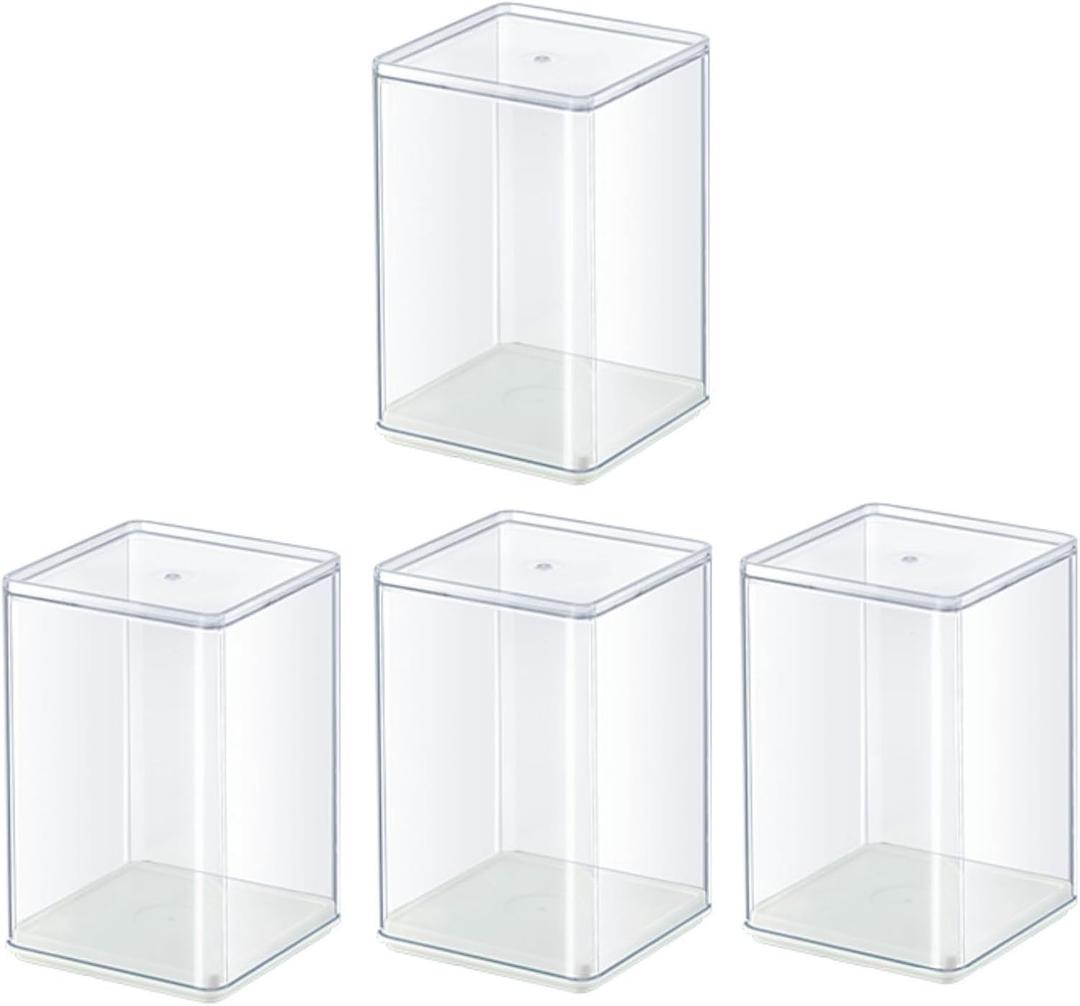 4 Pack Clear Figure Display Case 3x3x4.5 inch Small Acrylic Figurine Storage Box Showcase for Collectibles Minifigure Mini Dolls Toys Organizer