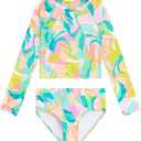 Kanu Surf Girls Long Sleeve Rashguard UPF 50 Two Piece Swim Set (10, Riva Multi)