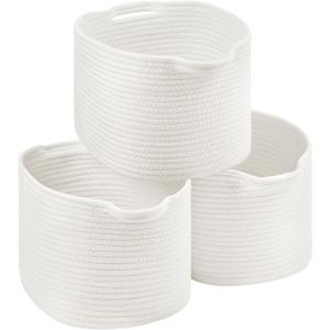 13"x10"x9" Cotton Rope Storage Basket, Woven Baskets with Handles for Organizing Home Office, Shelves, Nursery, Laundry, and Toys,Empty Gift Basket-3 Pack,White