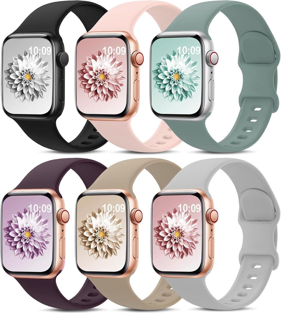 6 Pack Sport Bands Compatible with Apple Watch Band 38mm 40mm 41mm 42mm 44mm 45mm 49mm 46mm,Silicone Waterproof Strap for iWatch Apple Watch Series 11 10 9 Ultra 8 7 6 5 4 3 2 1 SE Women Men (Black/Pink Sand/Stone/Gray/Cactus/Dark Cherry)