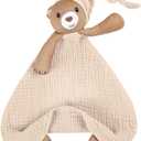 Lulumoon Muslin Bear Lovey for Babies: Skin-Friendly Security Blanket for Self-Soothe - Newborn Gift for Baby Shower