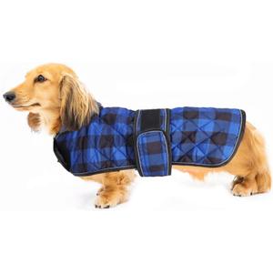Geyecete Waterproof Warm Thermal Quilted Dachshund Coat with Warm Fleecy Lining Inside,Outdoor Dog Apparel with Adjustable Bands for Dog-Blue-Small
