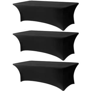 3 Pack 8FT Rectangular Spandex Tablecloth,Wrinkle Resistant Fitted Cover for 96x30 inch Banquet Table Cloth, Washable Stretch Fabric for Party, Events, Wedding, Vendor - Black