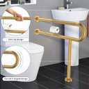 ZUEXT 31.5 Inch Gold Wall to Floor Knurled Toilet Grab Bar w/Paper Holder