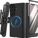 VEGO for Galaxy Z Fold 7 Case with Belt Clip [Compatible with Magsafe] Screen Protector & Hinge Protection Full-Body Shockproof Carbon Fiber Hard PC Protective Magnet Case for Samsung Z Fold 7 Black