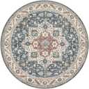 5ft Round Vintage Living Room Area Rug - 5x5 Large Soft Washable Oriental Traditional Distressed Farmhouse Rugs for Bedroom - Indoor Floor Accent Carpet for Home Office House Decor - Vintage Blue