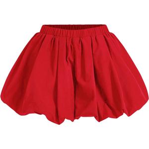 WDIRARA Women's Asymmetrical Hem Bubble Skorts Elastic Waist Loose Fit Solid Mini Skirt Pants (Small, Red)