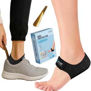 XWOLF Plantar Fasciitis Heel Protectors with Shoe Horn, Heel Cups for Heels Spur & Achilles Pain Relief, Cracked Heels, Reusable Foot Cushions for Men & Women (Large W 8-10 / M 8-10)