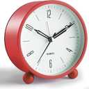 Analog Alarm Clock, 4 inch Super Silent Non Ticking Small Clock with Night Light, Battery Operated, Simple Design, Old Fashioned Style Winered Decor, for Bedroom, Bedside, Desk, Adult, Kid, Gift, Red