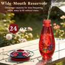 24 OZ Hummingbird Feeder for Outdoors Hanging, Heavy-Duty Thick Glass Humming Bird Feeder with Floral Decals, Leak-Resistant Metal Base with 5 Feeding Ports & Perch, Decorative Garden Deco(Red)