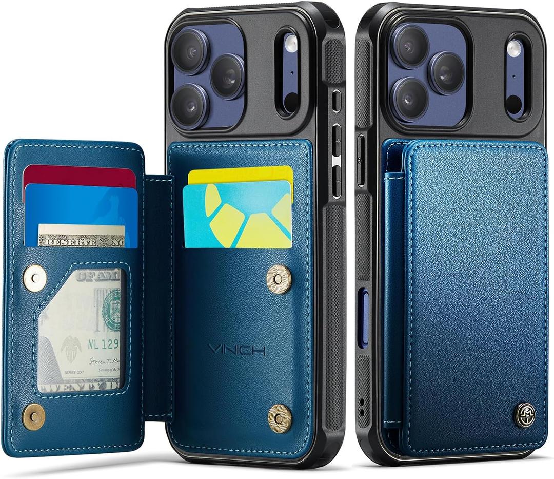 Vinich for iPhone 17 Pro Max Wallet Case with Card Holder, RFID Blocking Credit Slots Kickstand Shockproof Phone Cover Fit for iPhone 17 Pro Max 6.9" Blue